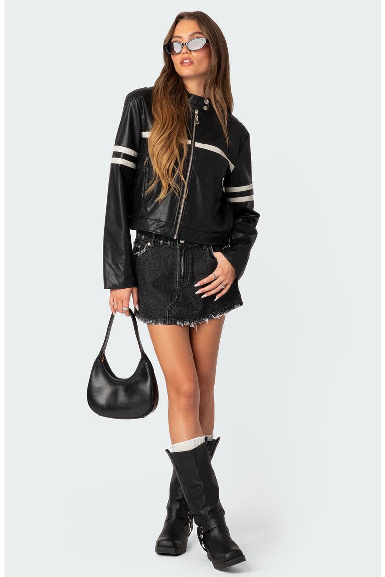 Rockstar Oversize Faux Leather Jacket, Alternate, color, BLACK-AND-WHITE