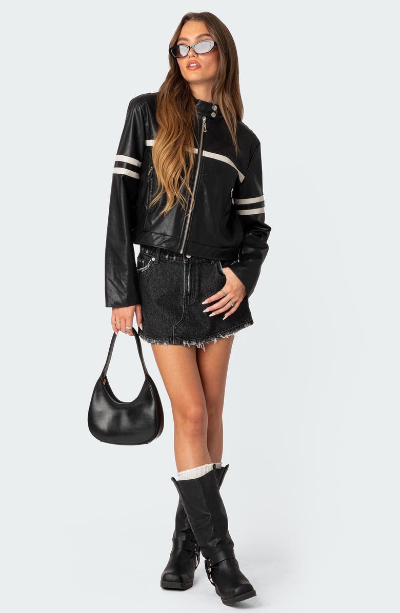 EDIKTED Rockstar Oversize Faux Leather Jacket, Alternate, color, Black-And-White