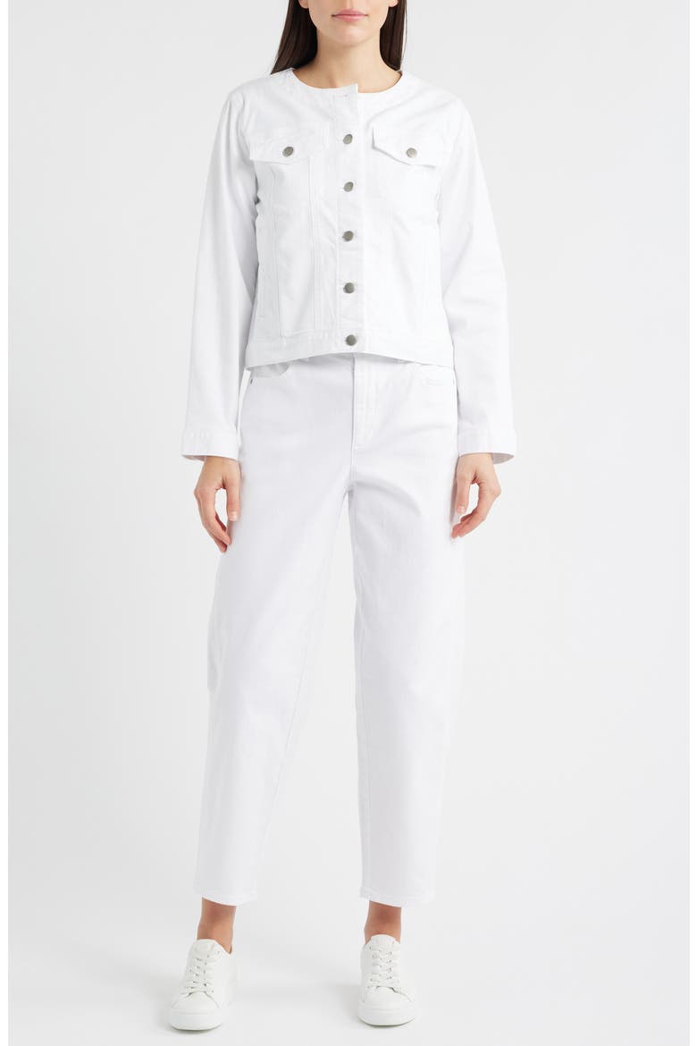 Stretch Organic Cotton Round Neck Jean Jacket, Alternate, color, WHITE
