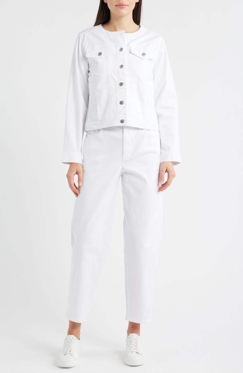 Eileen Fisher Stretch Organic Cotton Round Neck Jean Jacket, Alternate, color, White