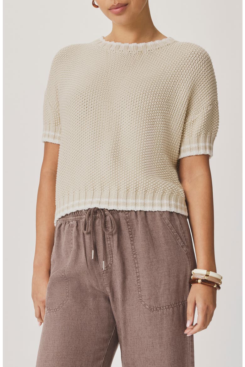 Ann Marie Short Sleeve Cotton Sweater, Main, color, LIGHT FAWN BEIGE/ SHELL GREY