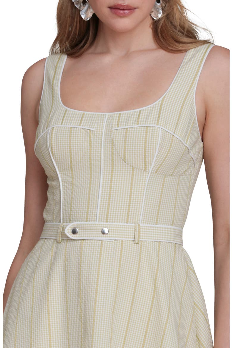 Bustier Gingham Stripe Sundress, Alternate, color, AVOCADO GINGHAM