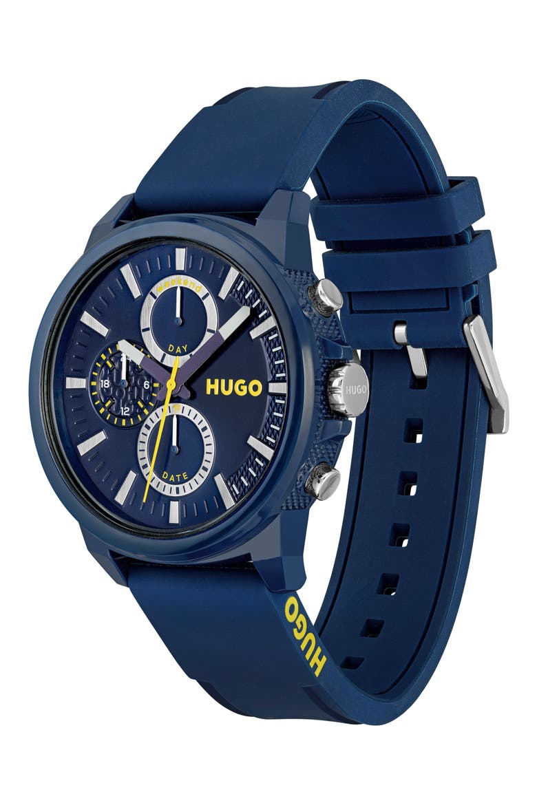 Relax Chronograph Silicone Strap Watch, 44.5mm x 11.4mm, Alternate, color, BLUE