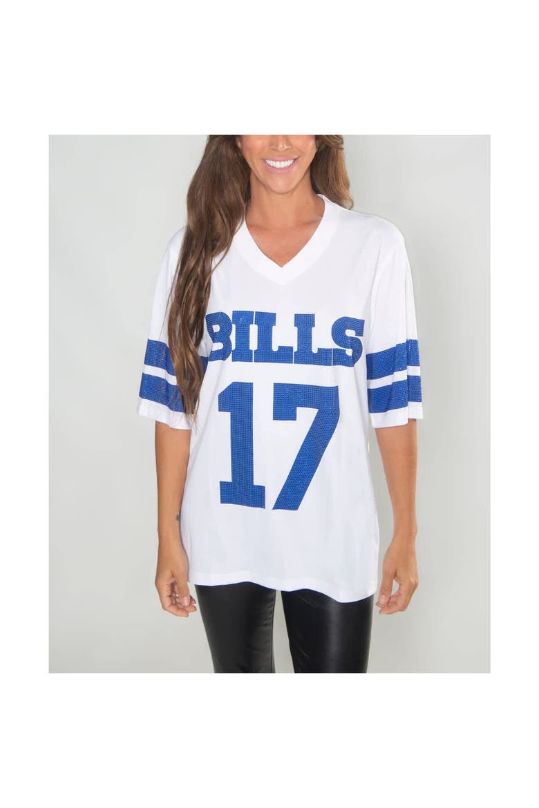 Women's Cuce Josh Allen White Buffalo Bills Crystal V-Neck Tunic, Main, color, White
