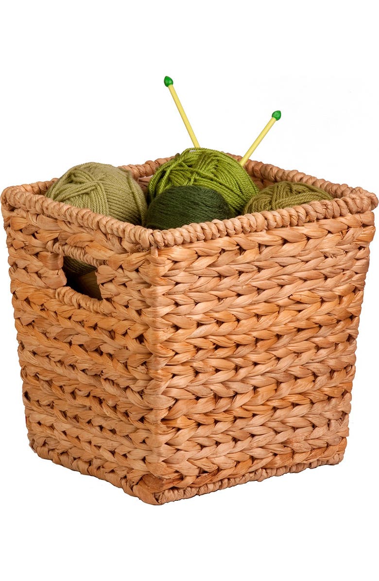 HONEY-CAN-DO Medium Tall Square Water Hyacinth Natural Basket, Alternate, color,