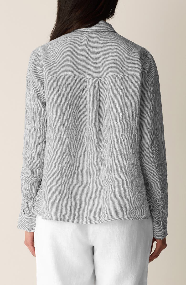 Eileen Fisher Stripe Organic Linen Button-Up Shirt, Alternate, color, White Black