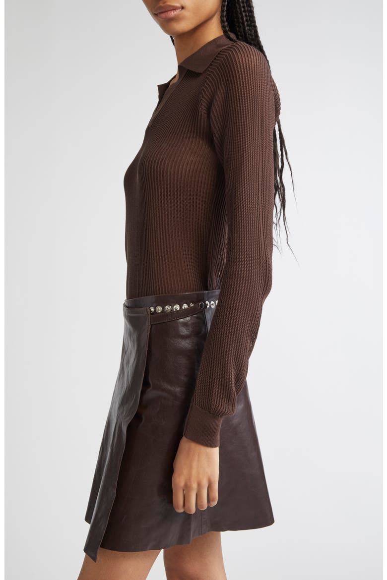 Dandy Open Stitch Long Sleeve Polo, Alternate, color, BROWN