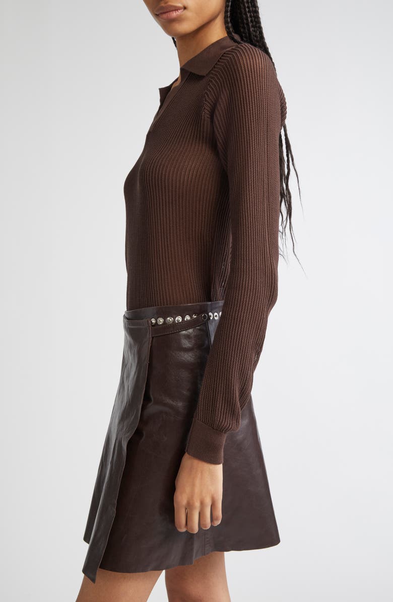 Paloma Wool Dandy Open Stitch Long Sleeve Polo, Alternate, color, Brown