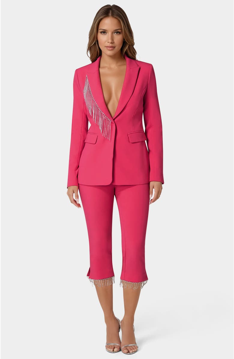 bebe Rhinestone Fringe Tailored Blazer, Alternate, color, White Alyssum