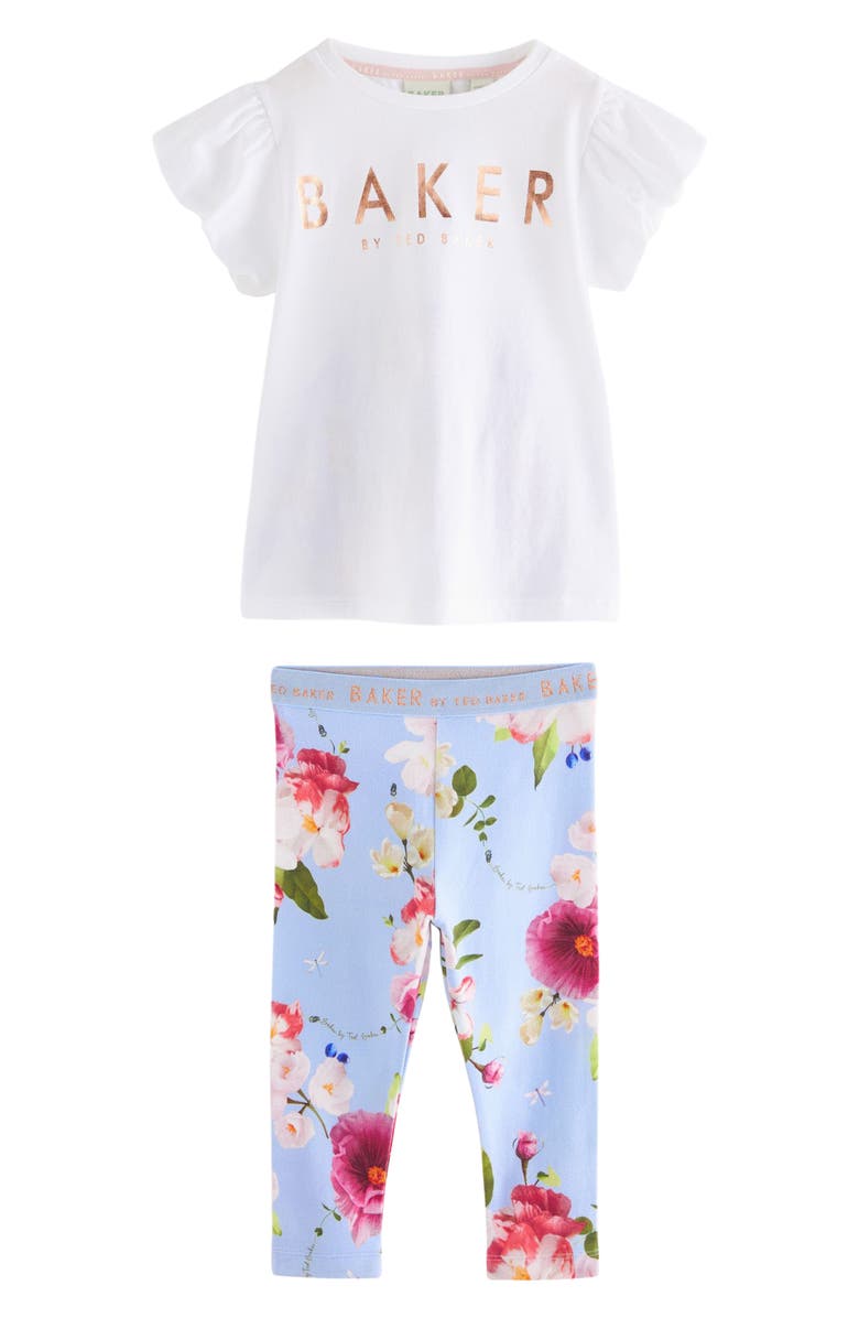 Baker by Ted Baker Logo T-Shirt & Floral Leggings Set, Main, color, 