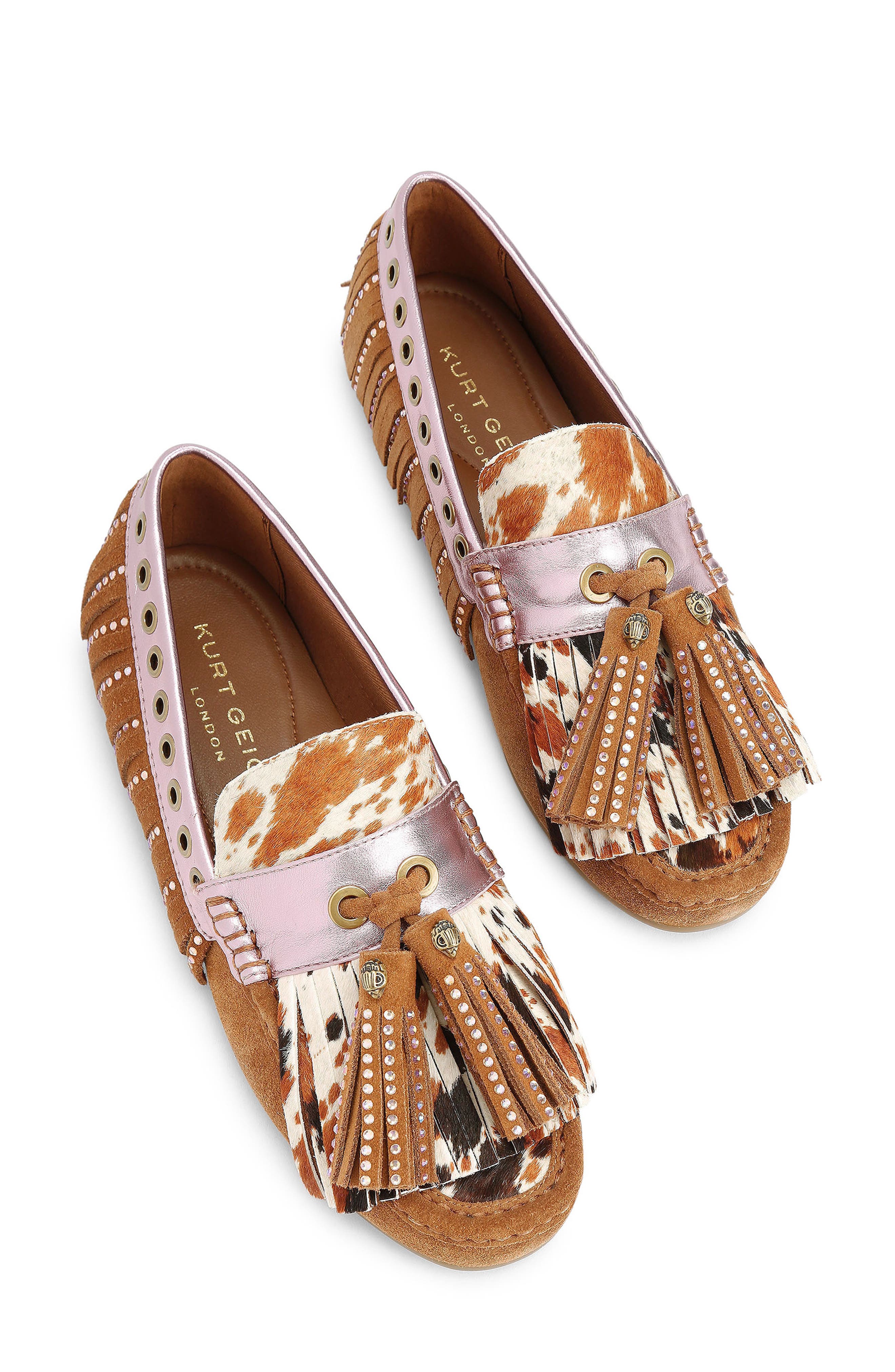 Kurt Geiger London Genuine Calf Hair Tassel Fringe Loafer, Alternate, color, Open Brown