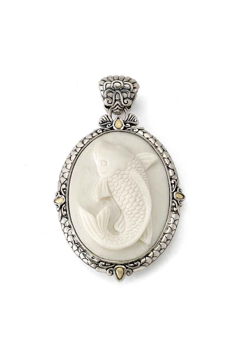 Sterling Silver & 18K Gold Bovine Bone Fish Pendant, Main, color, WHITE