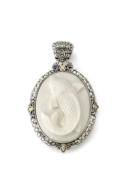 Sterling Silver & 18K Gold Bovine Bone Fish Pendant