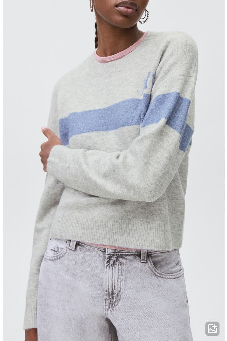 NYC Intarsia Stripe Sweater, Main, color, MEDIUM HEATHER GREY