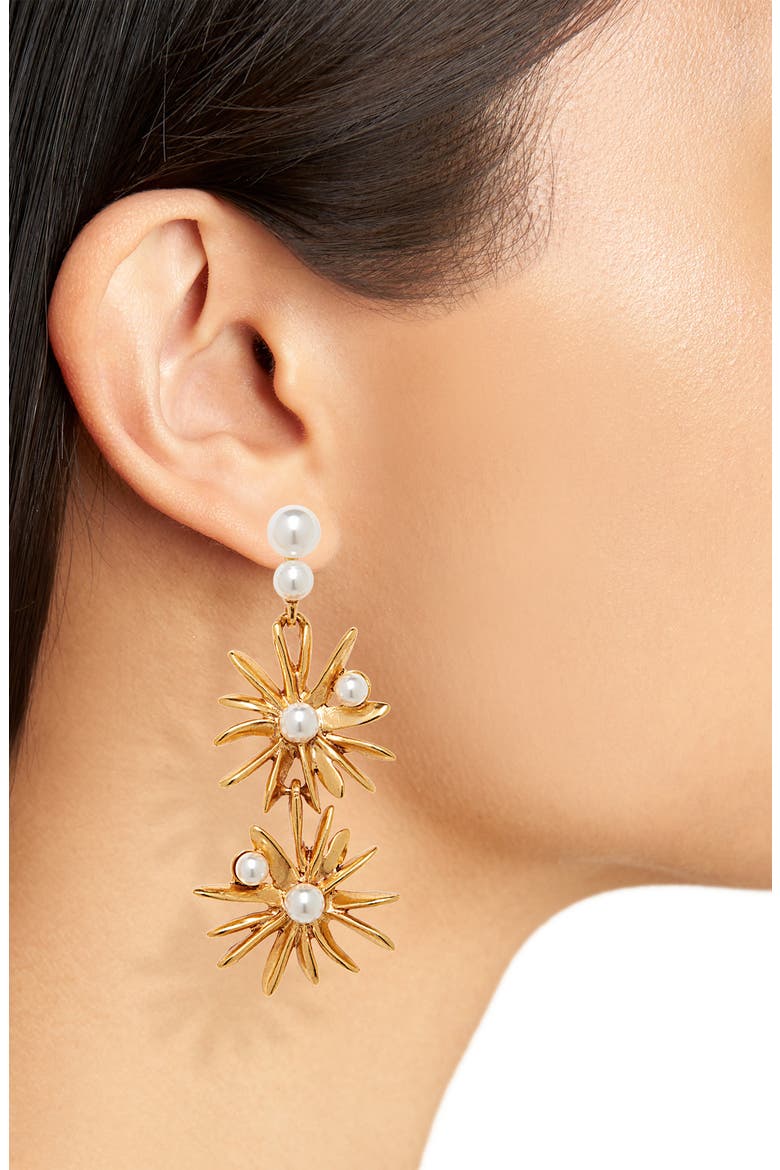 Imitation Pearl Starburst Drop Earrings, Alternate, color, GOLD