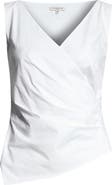 Lafayette 148 New York Sleeveless Wrap Front Stretch Cotton Blend Top
