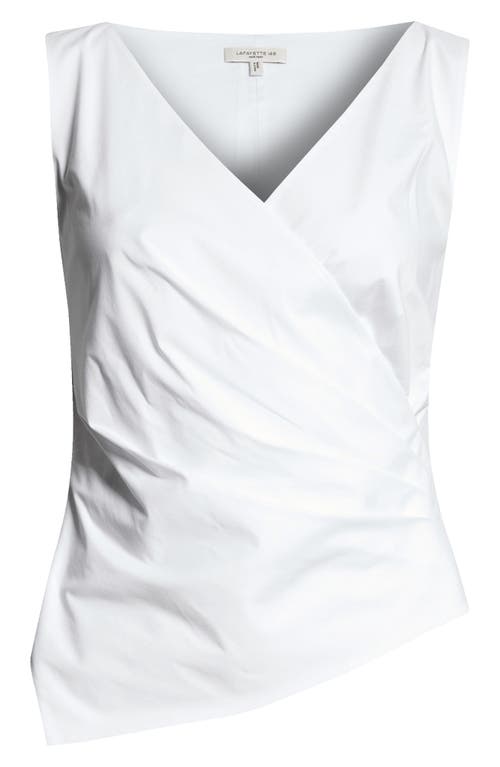 Lafayette 148 New York Sleeveless Wrap Front Stretch Cotton Blend Top In White