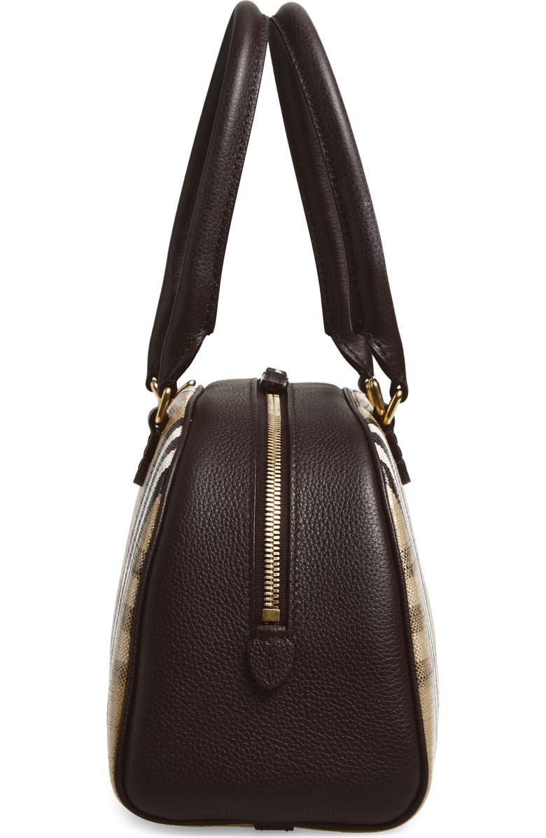 Burberry Medium Highlands Check Leather Bowling Bag, Alternate, color, Sand