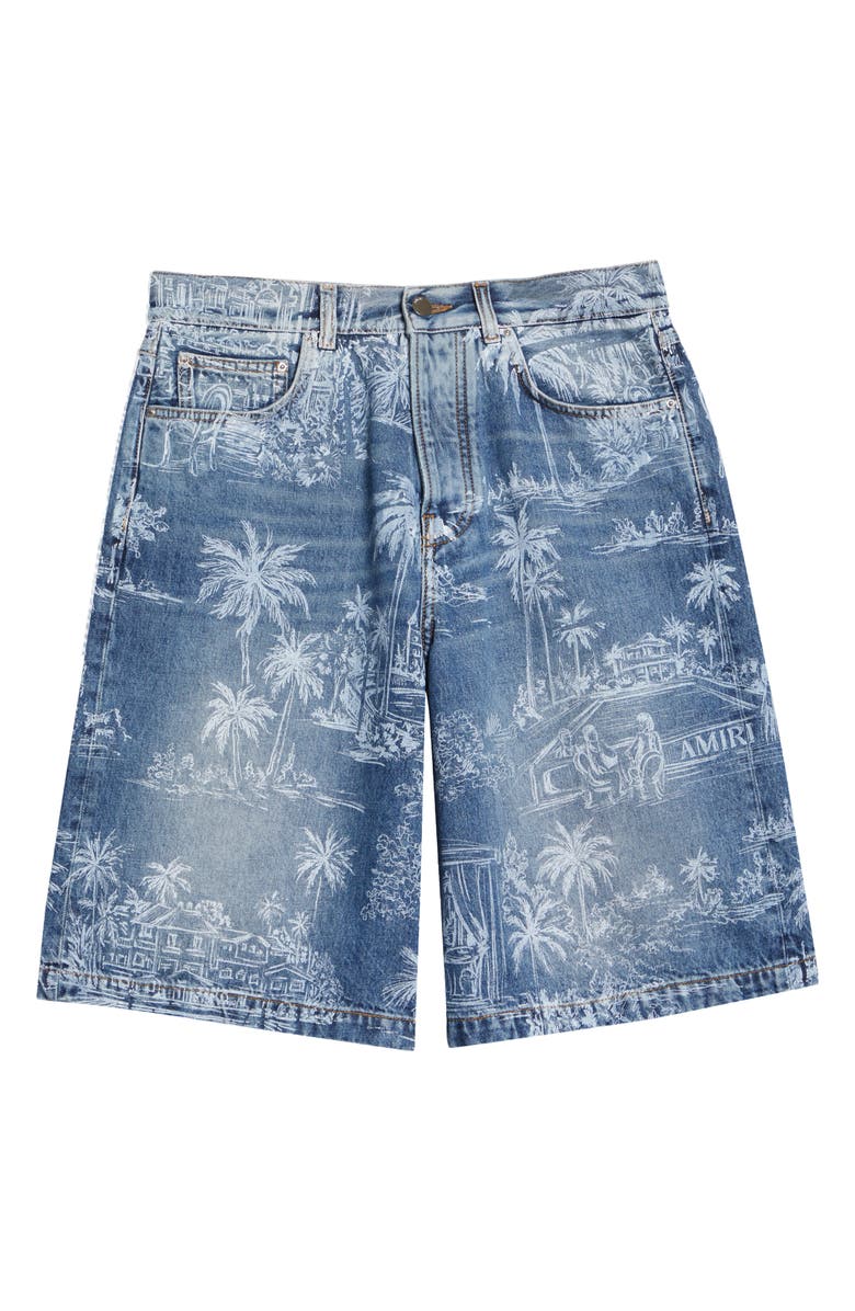 AMIRI Chateau Palms Denim Shorts, Main, color, Harbor Indigo