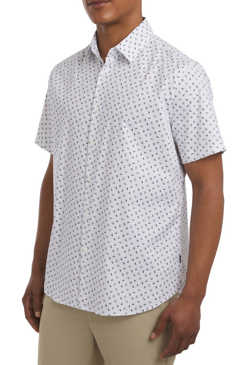 DKNY SPORTSWEAR Drew Short Sleeve Stretch Cotton Button-Up Shirt, Alternate, color, Cafe Multi