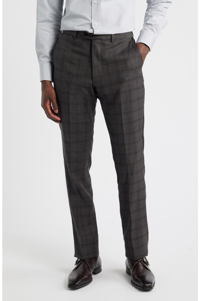 Grey Windowpane Check Virgin Wool Suit, Alternate, color, SOLID DARK GREY