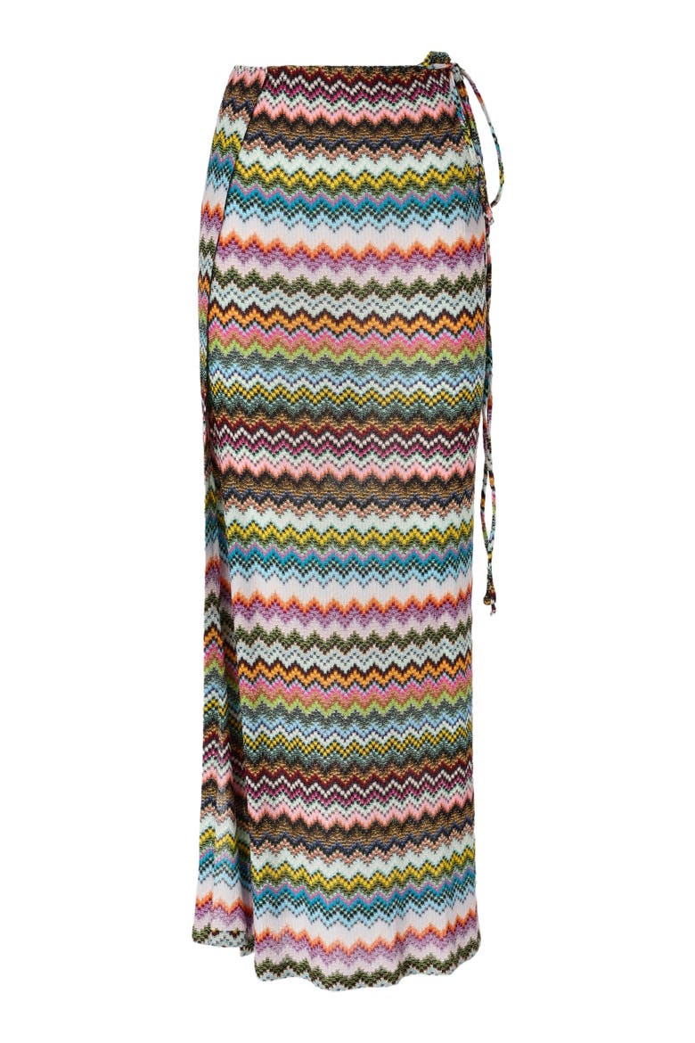 Long Pareo Skirt In Lamé Viscose With Pixel-effect Zigzag Pattern, Alternate, color, Black & Multicoloured