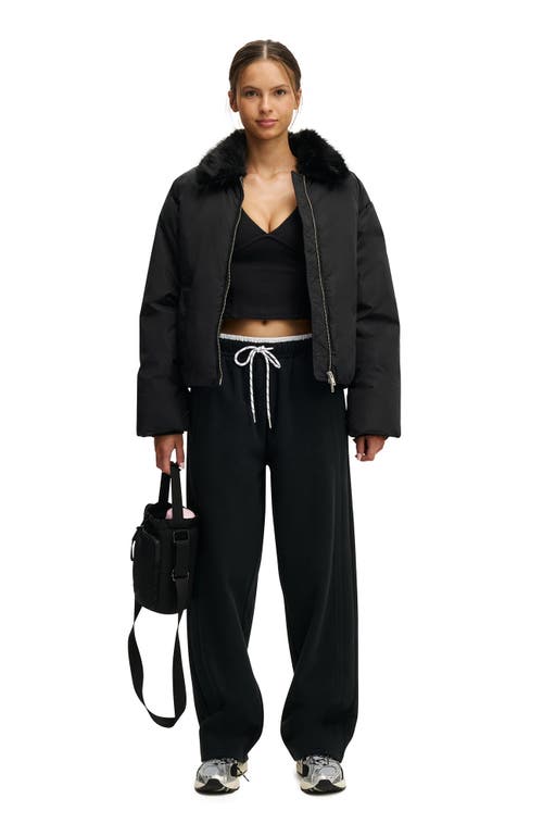 Cotton On Body Active The Mother Puffer Faux Fur Collar Bomber In Black