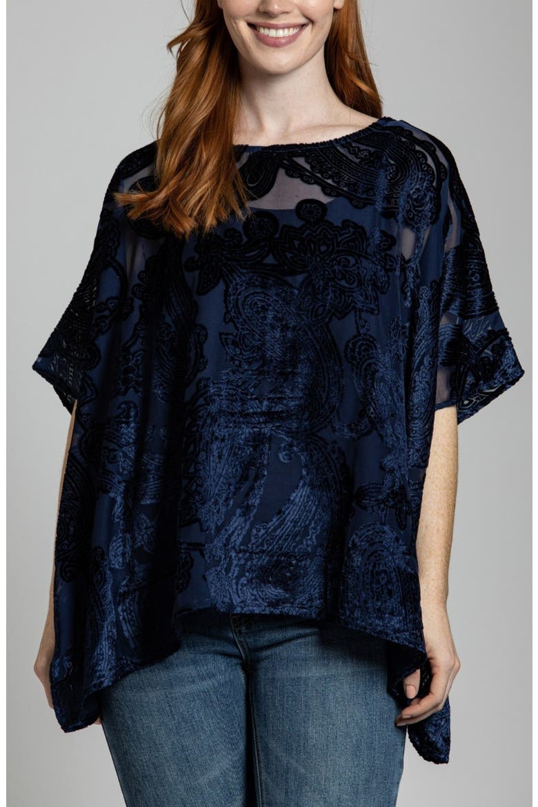 Velvet Burnout Semisheer Tunic Top, Main, color, NAVY