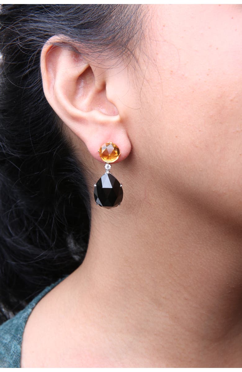 Haus of Brilliance 18K Gold 1/5 Ct Diamond with Citrine & Pear Cut Black Onyx Gemstone Dangle Earring, Alternate, color, Yellow