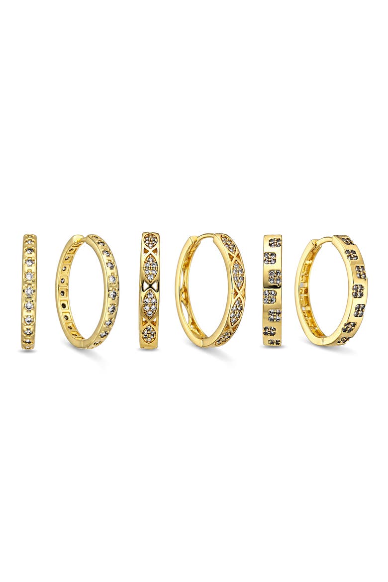 Aveline Set of 3 Cubic Zirconia Huggie Hoop Earrings, Main, color, GOLD