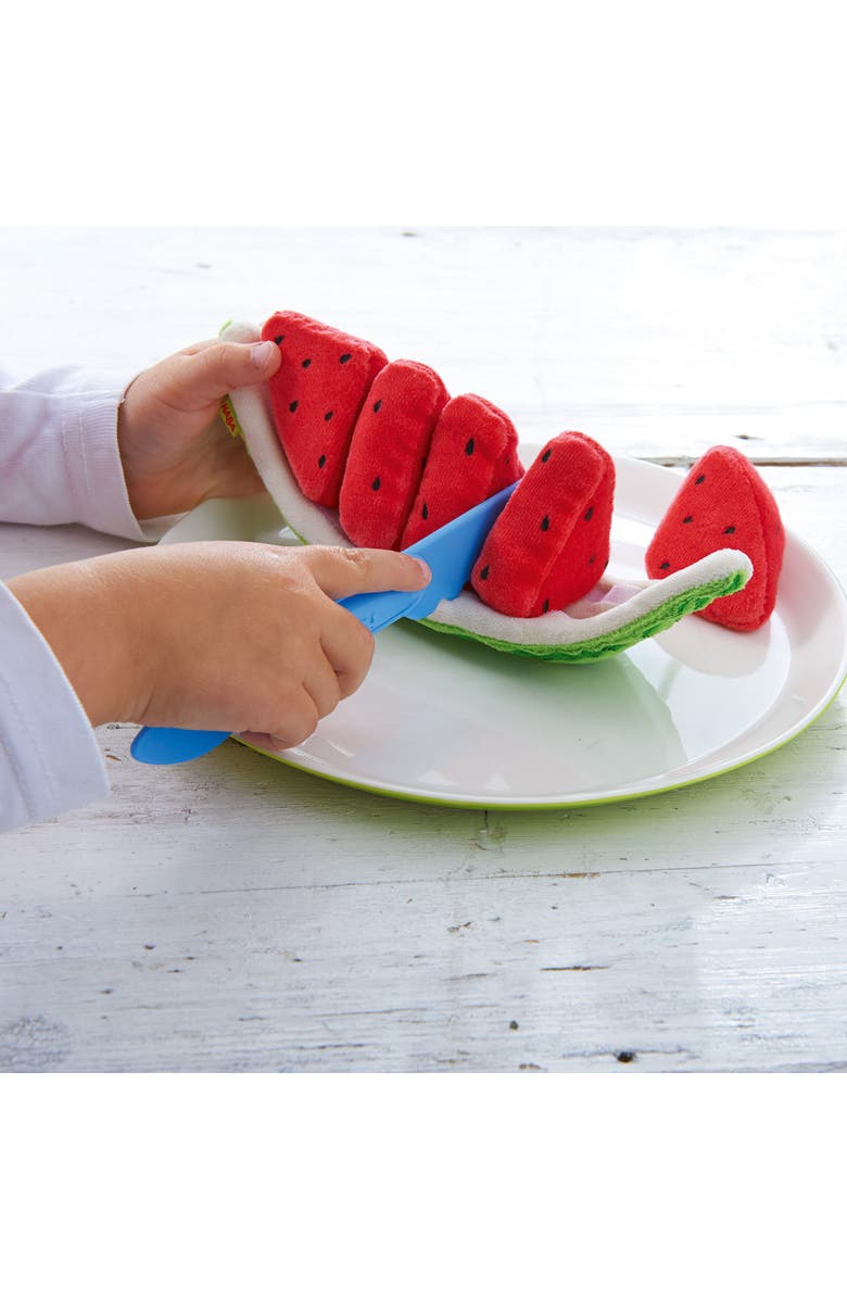 HABA Watermelon Pretend Play Food Set for Kids Kitchen - Soft Plush Toy with 5 Slices - Play Kitchen Accessories for Toddlers 3 Years and Up, Alternate, color,