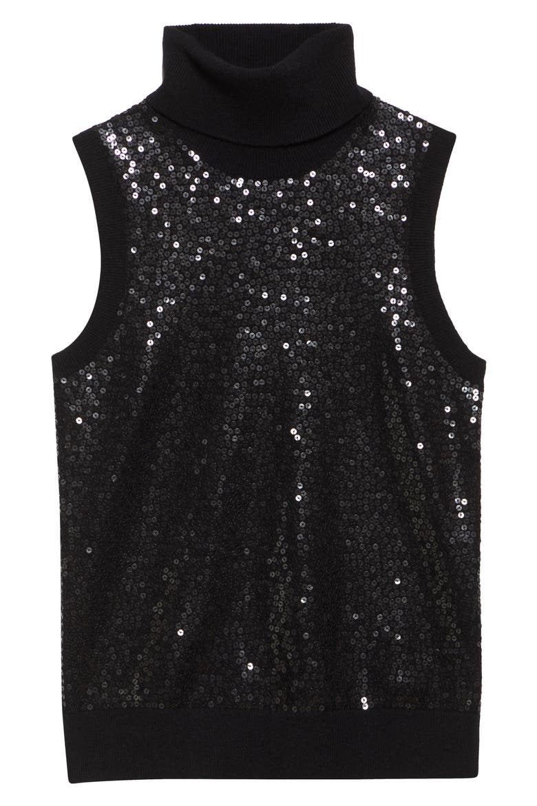 Sequin Embellished Sleeveless Cashmere Turtleneck Sweater, Alternate, color, BLACK