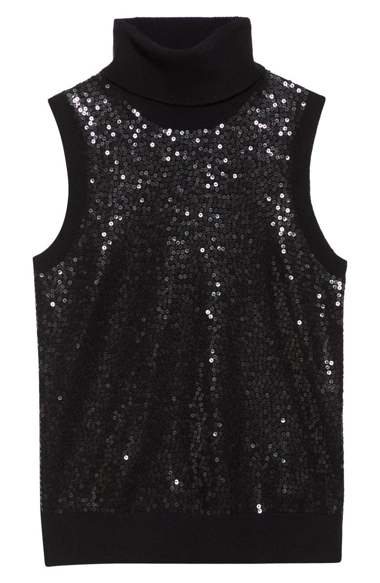 Michael Kors Collection Sequin Embellished Sleeveless Cashmere Turtleneck Sweater, Alternate, color, Black