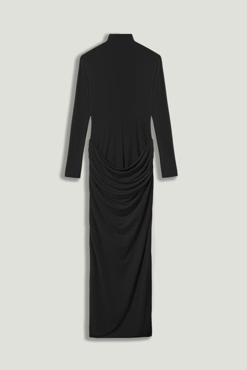 Nocturne High-neck Ruched Maxi Dress In Black