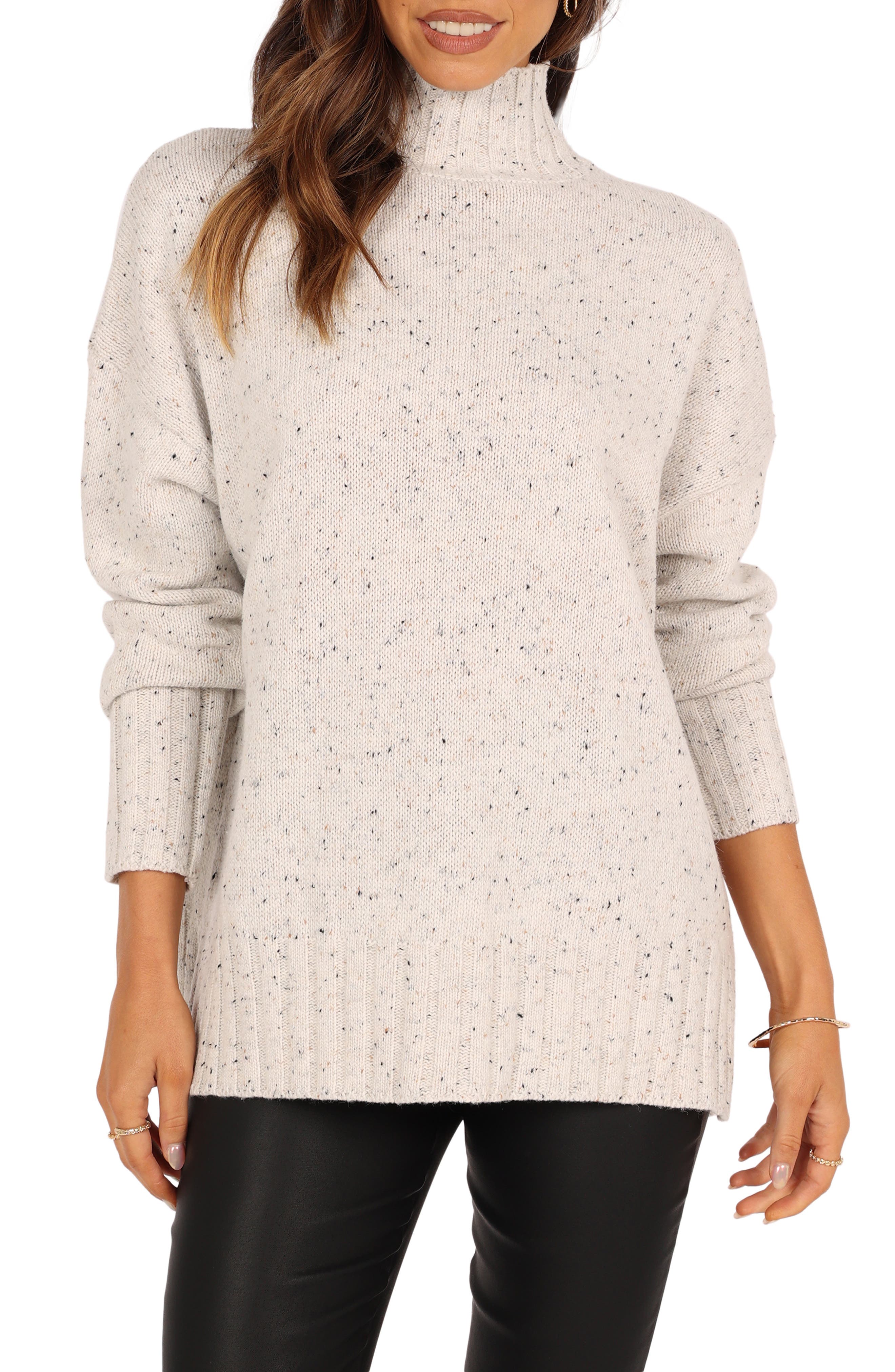 Petal & Pup Conny Tweed Wool Blend Mock Neck Sweater