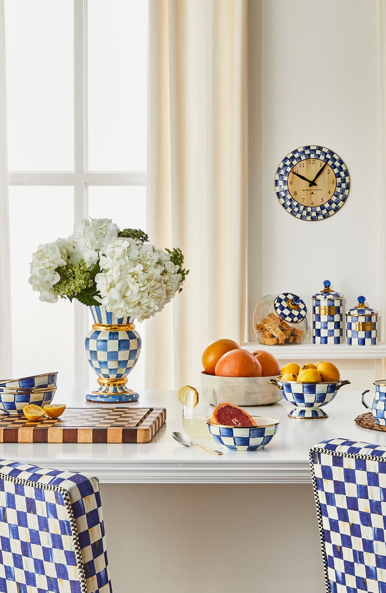 MACKENZIE CHILDS Royal Check Great Ceramic Vase, Alternate, color, Blue/ White