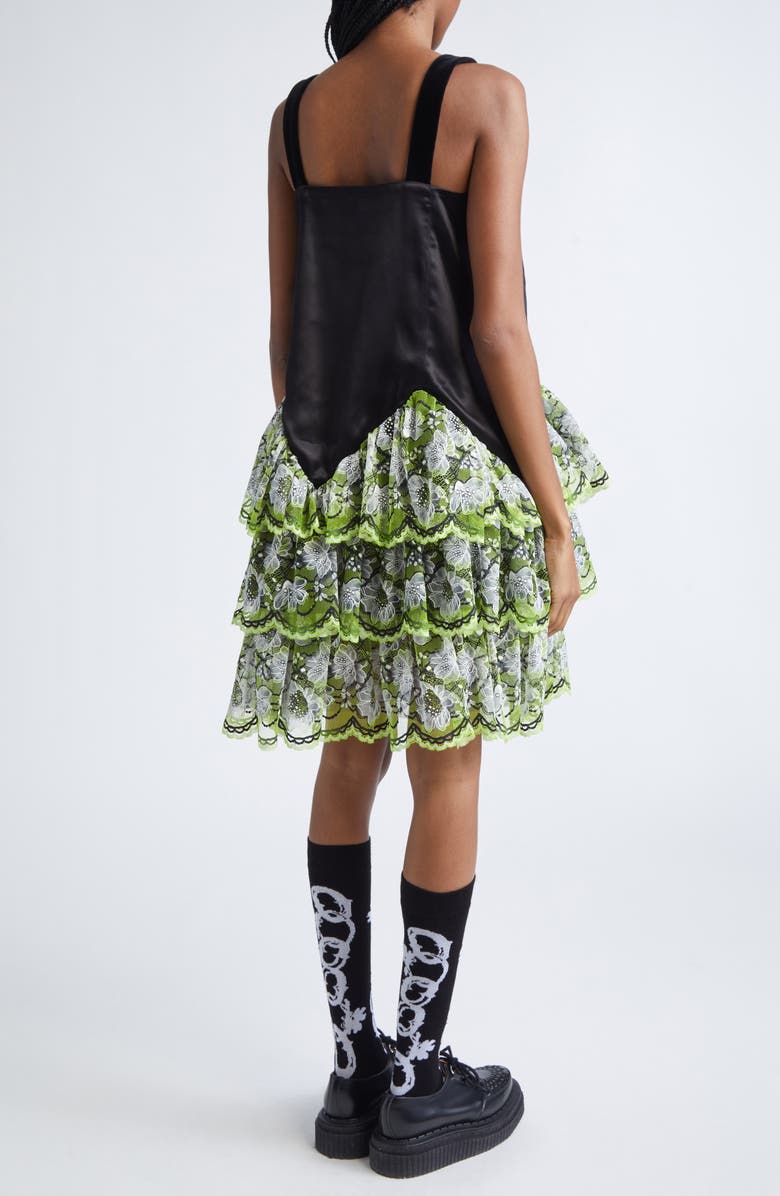 Chopova Lowena Nightie Satin & Lace Dress, Alternate, color, Black And Green