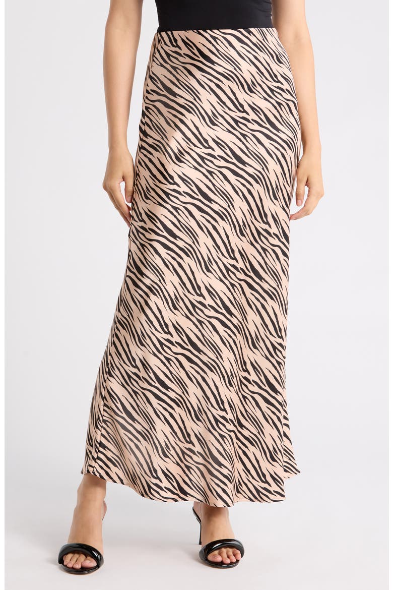 Zebra Print Satin Maxi Skirt, Main, color, TAUPE