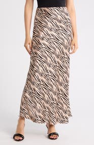 Renee C Zebra Print Satin Maxi Skirt