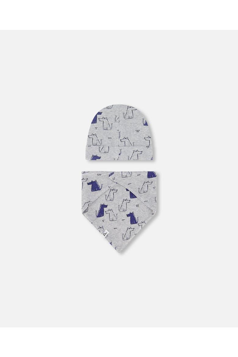 Baby Boy's Organic Cotton Hat And Bib Set Grey Mix Printed Dogs, Alternate, color, Grey Mix Printed Dogs