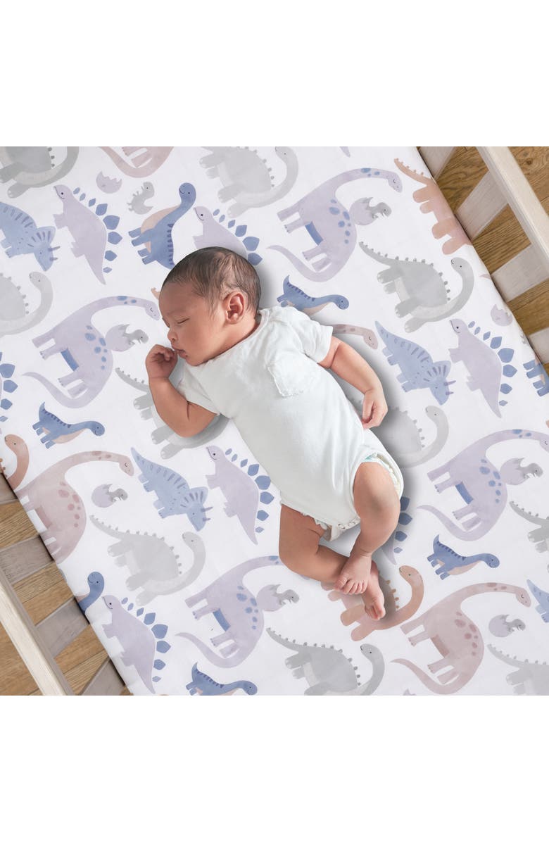 Lambs & Ivy Dino-Might 100% Cotton Dinosaur Baby/Toddler Fitted Crib Sheet, Alternate, color, White