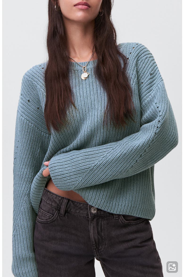 Split Back Oversize Cotton Blend Sweater, Main, color, PETROL BLUE