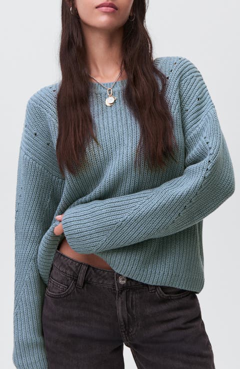 Split Back Oversize Cotton Blend Sweater