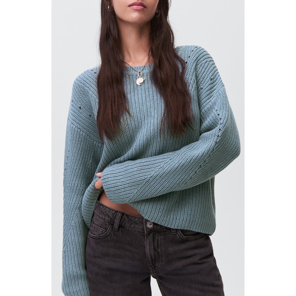Mango Teen Split Back Oversize Cotton Blend Sweater In Blue