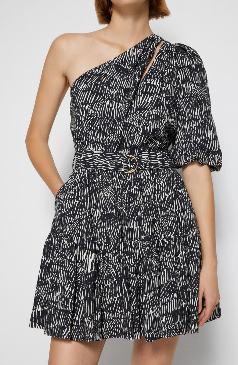 Simkhai Adriana Abstract Fern Print One-Shoulder Dress, Alternate, color, 