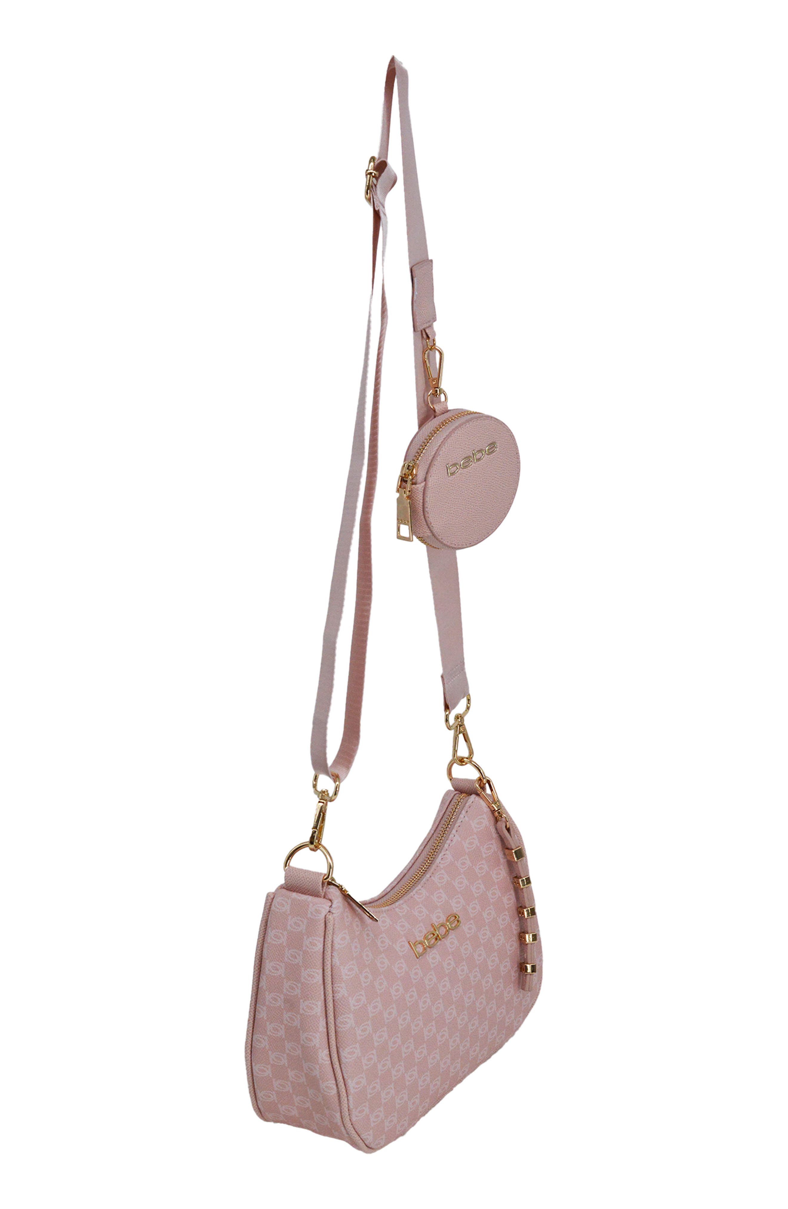 bebe Adela Monogram Crossbody Bag with Zip Pouch, Alternate, color, Powder Pink
