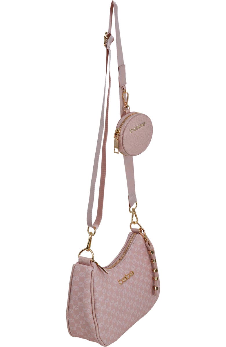 bebe Adela Monogram Crossbody Bag with Zip Pouch, Alternate, color, Powder Pink