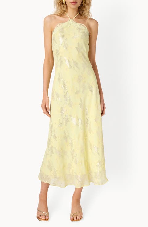 Ruzita Metallic Silk Blend Halter Midi Dress