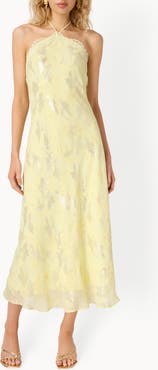 CAMI NYC Ruzita Metallic Silk Blend Halter Midi Dress