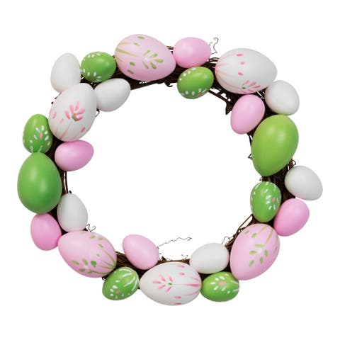 Easter Egg Grapevine Wreath - 10" - Pink/Green